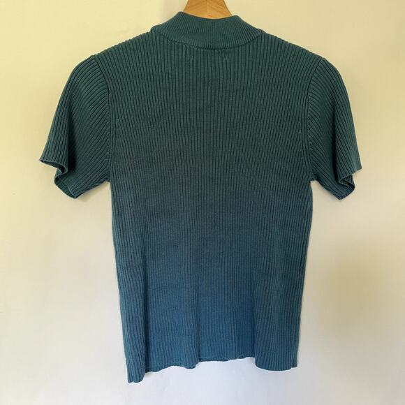 Studio Works knit short sleeved turtleneck top women's size PM blue ribbed shirt - Picture 5 of 5